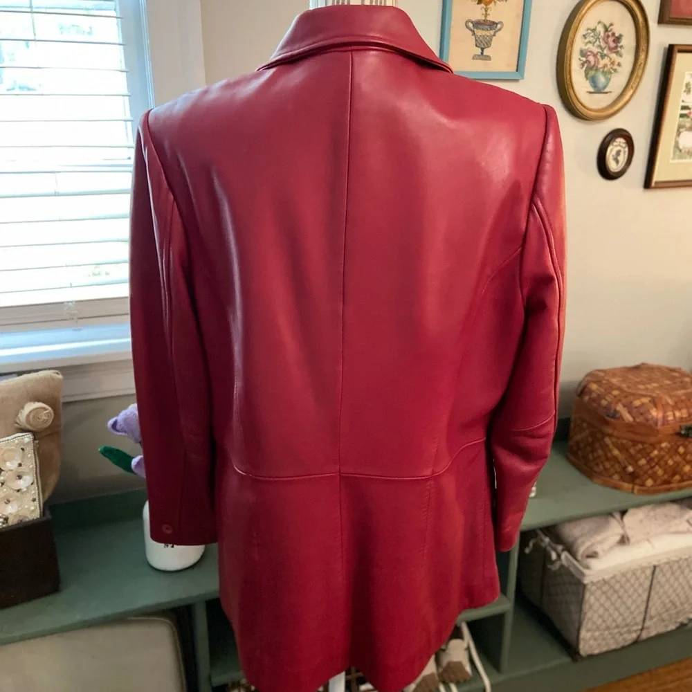 Nordstrom Women's Red Genuine Leather Blazer - Picture 6 of 8